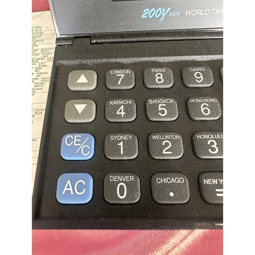 VTG Jasonic FL-078 World Time Calendar Calculator Pocket 8 Digit Black with Case